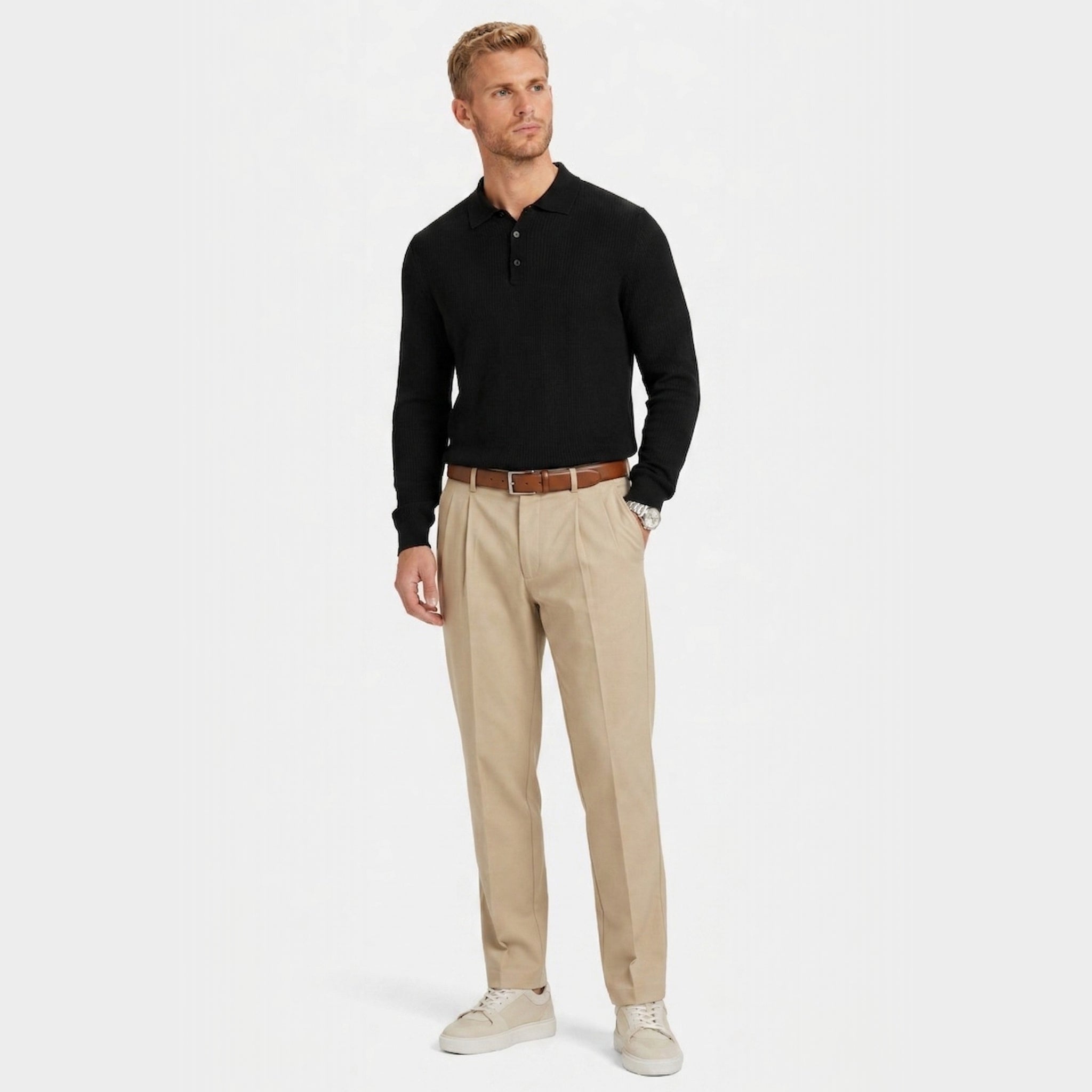 Men's Chino Trousers  Single-Pleat Straight Fit