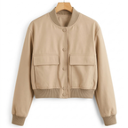 Women's Cropped Bomber Jacket Dual Patch Pocket Regular Fit