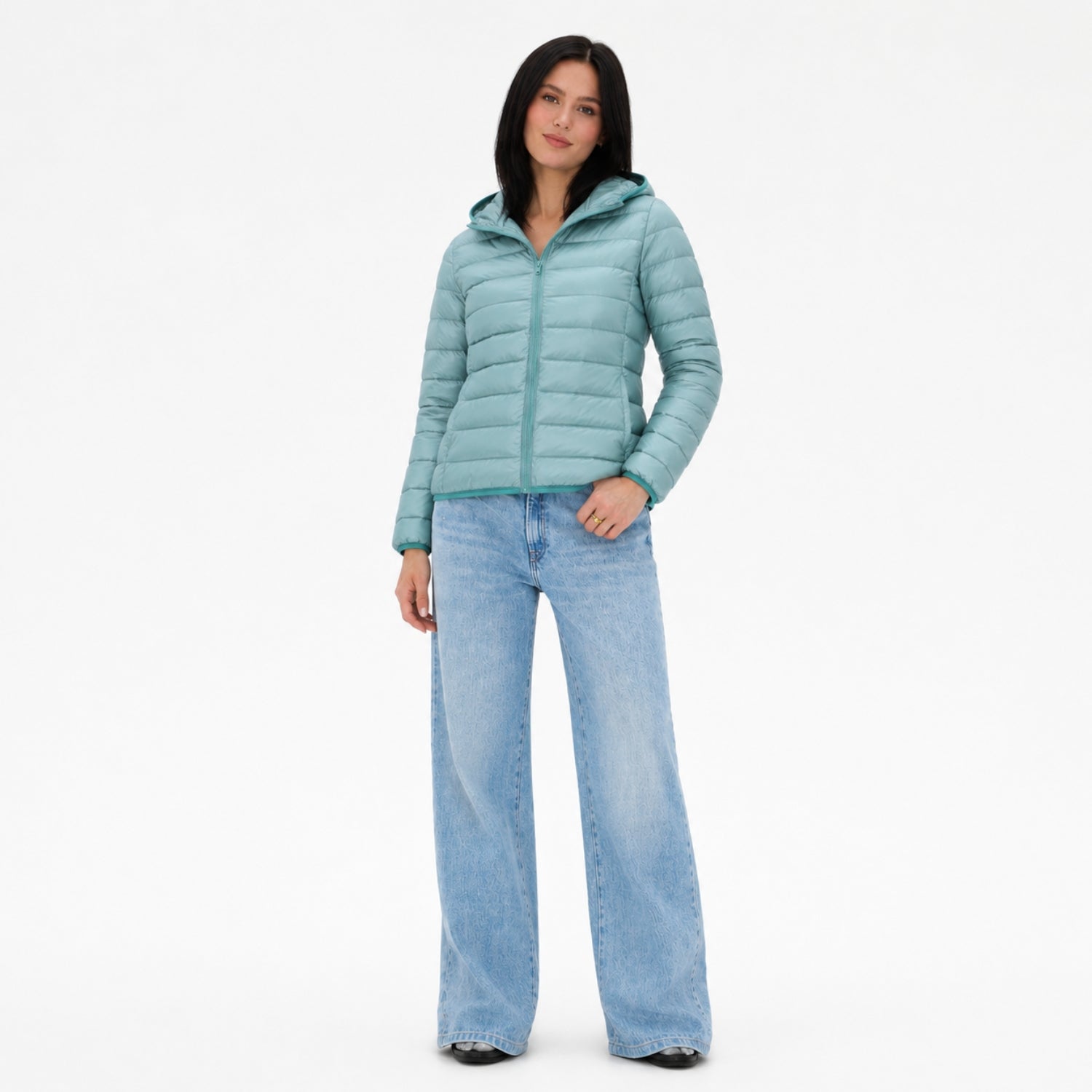 Women's Lightweight Padded Jacket Hooded Zip-Up Regular Fit