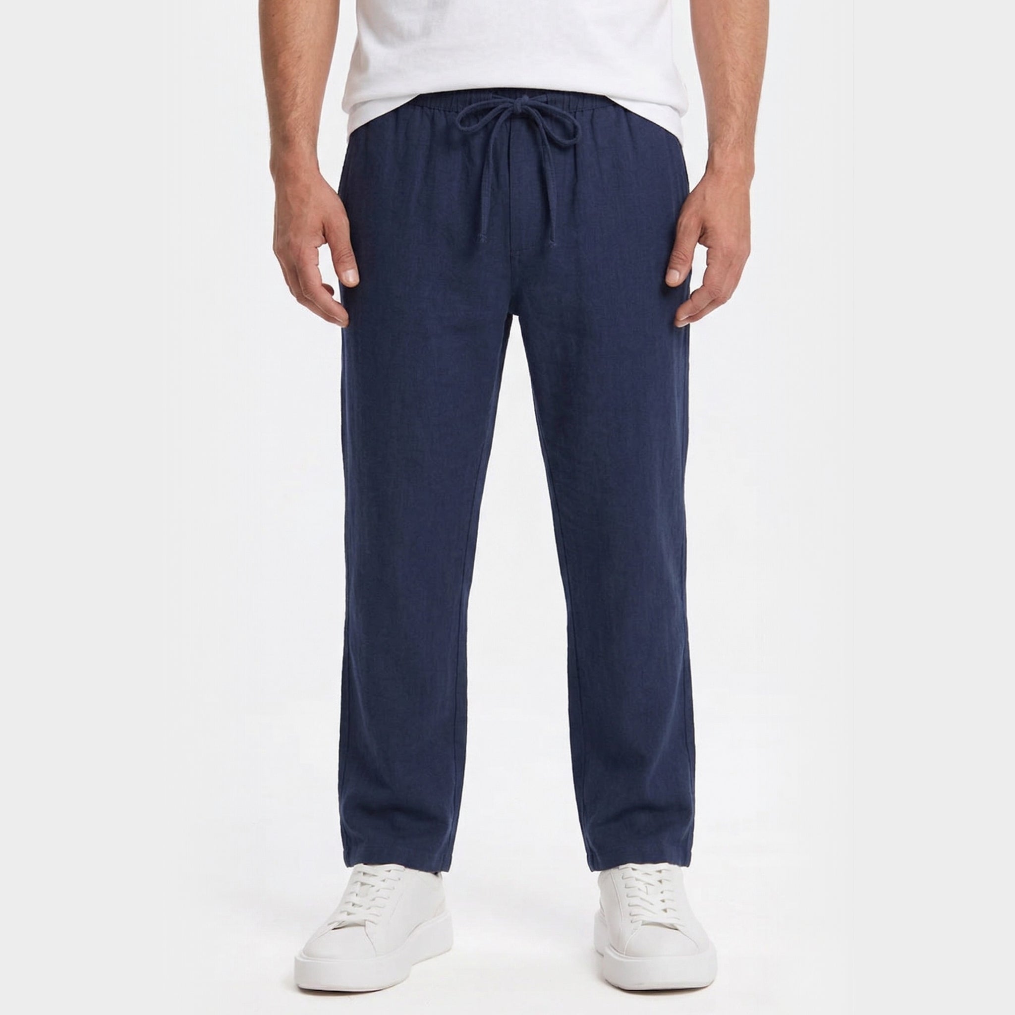 Men's Linen Trousers Drawstring Straight Fit