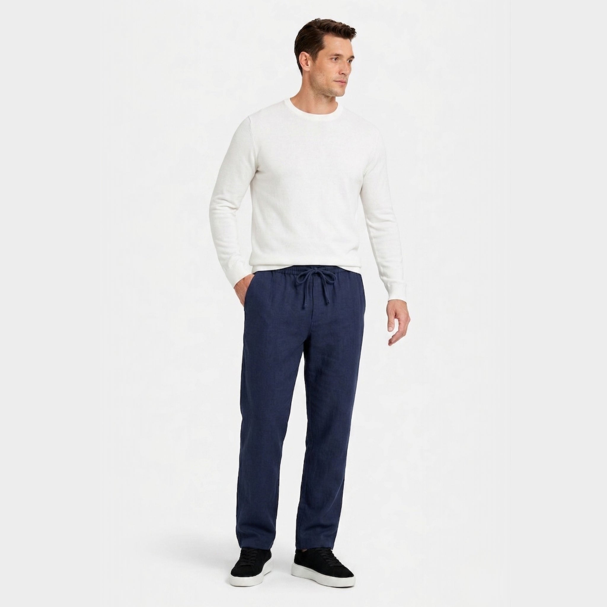 Men's Linen Trousers Drawstring Straight Fit