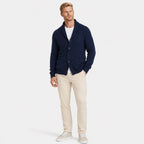 Men's Ribbed Cardigan Shawl Collar Patch Pockets