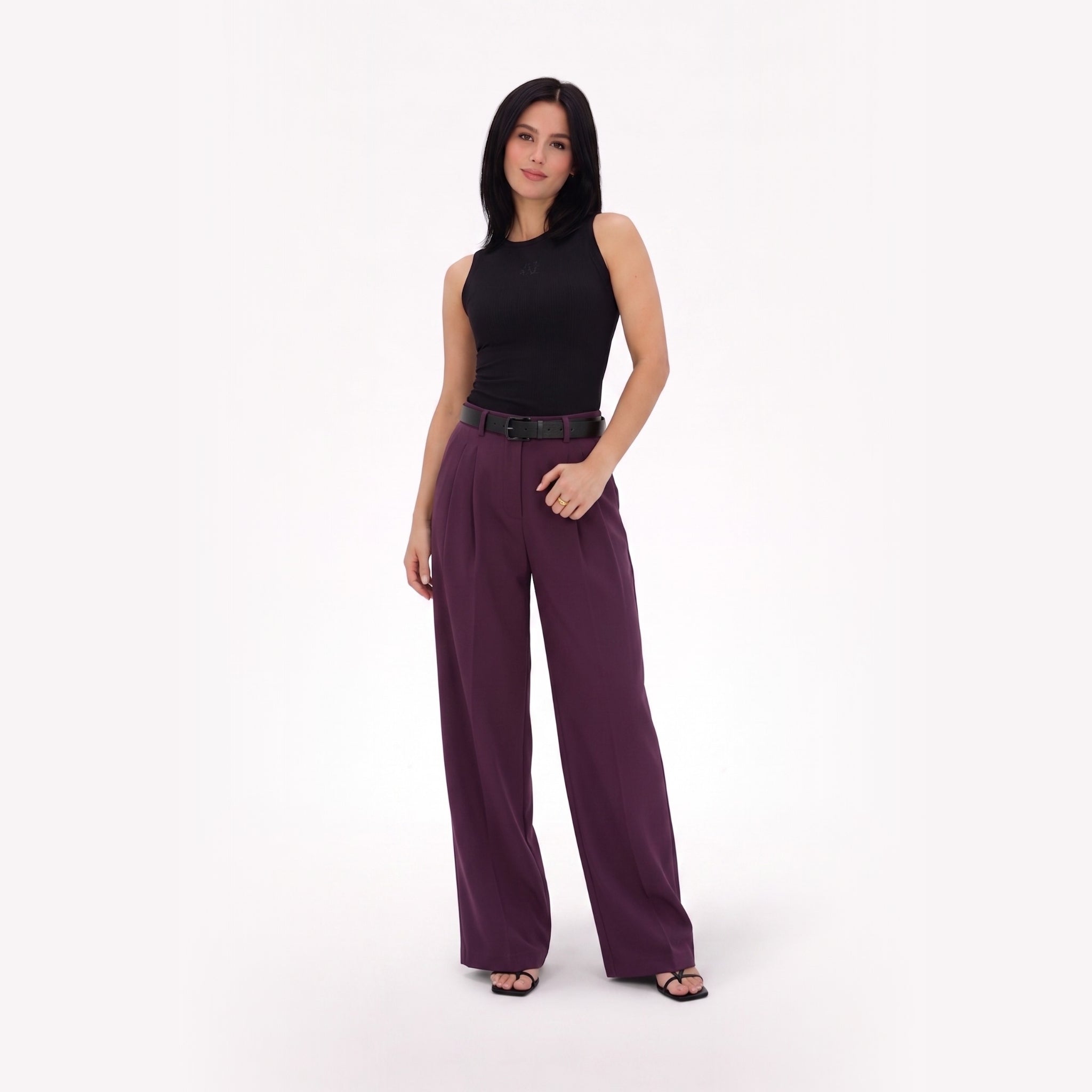 Women's High-Waist Trousers Double-Pleat Wide-Leg Fit