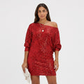 Women's Glitter Mini Dress One-Shoulder Bodycon Fit