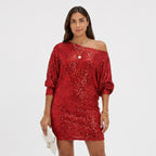 Women's Glitter Mini Dress One-Shoulder Bodycon Fit
