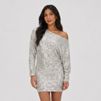 Women's Glitter Mini Dress One-Shoulder Bodycon Fit