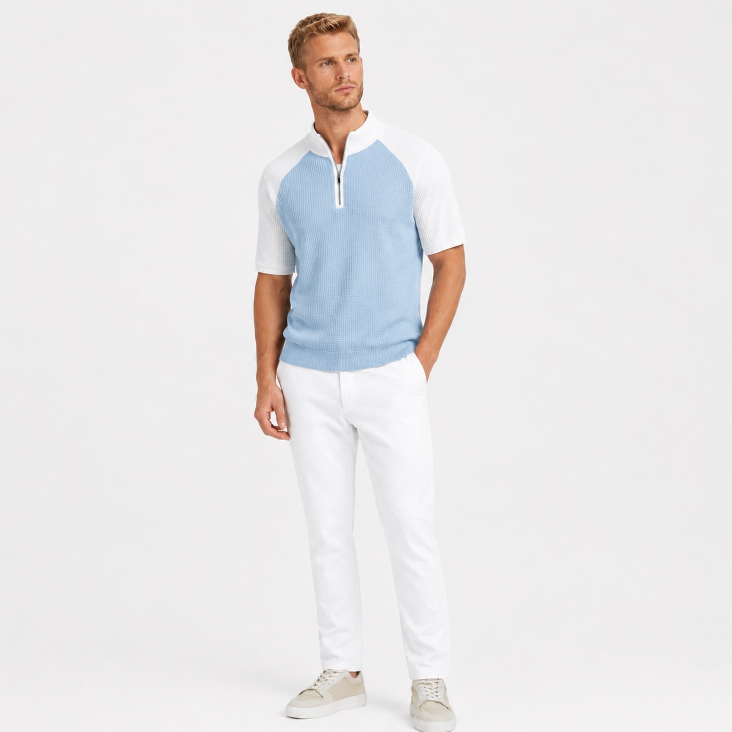 Men's Waffle jumper Quarter-Zip Colour Block Regular Fit