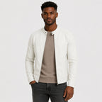 Men's Faux Leather Jacket Biker Collar Zip-Up Regular Fit