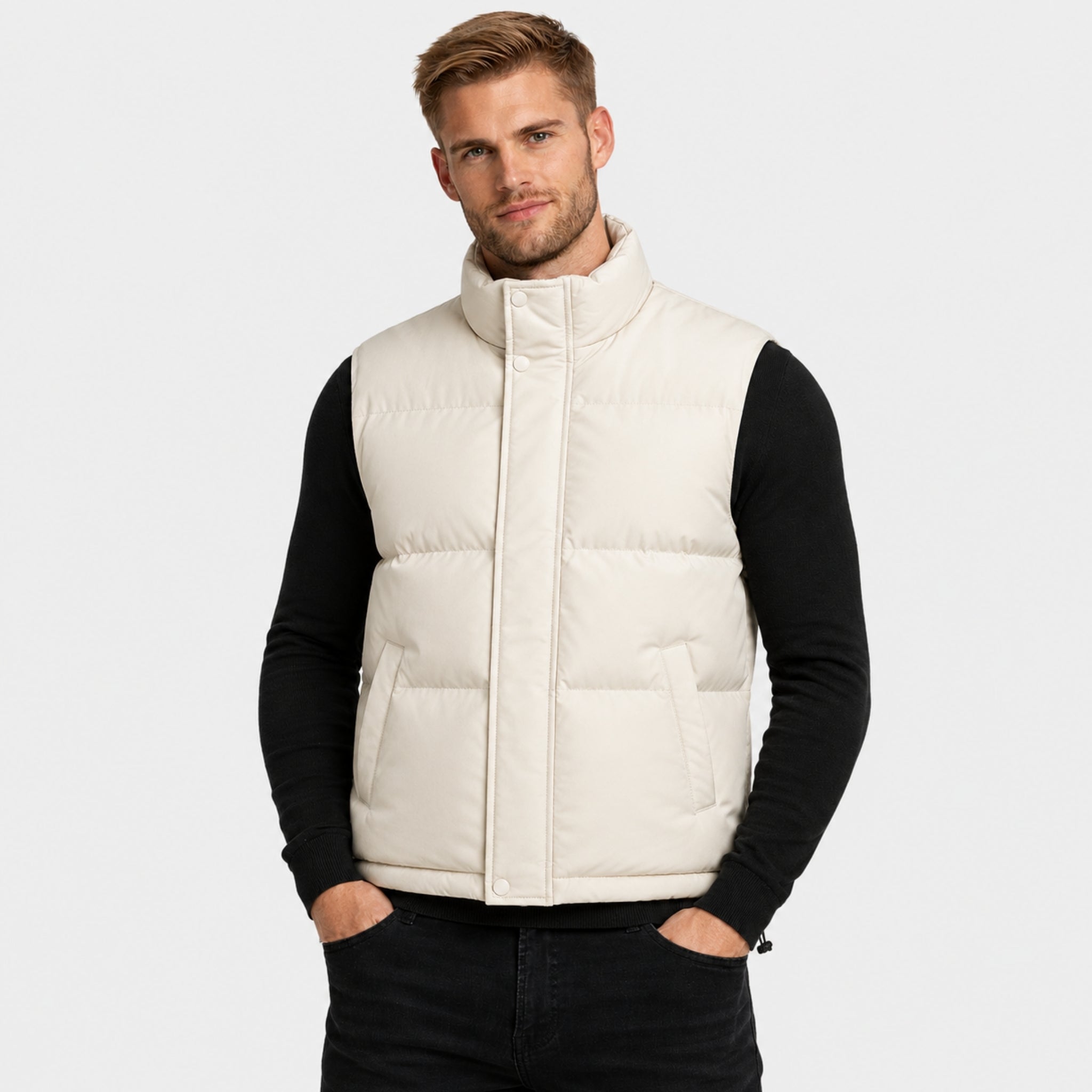 Men's Puffer Gilet Funnel Neck Snap Button Zip-Up Regular Fit