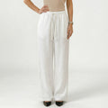 Women's Linen Trousers Drawstring Elasticated Waistband Wide-Leg Fit