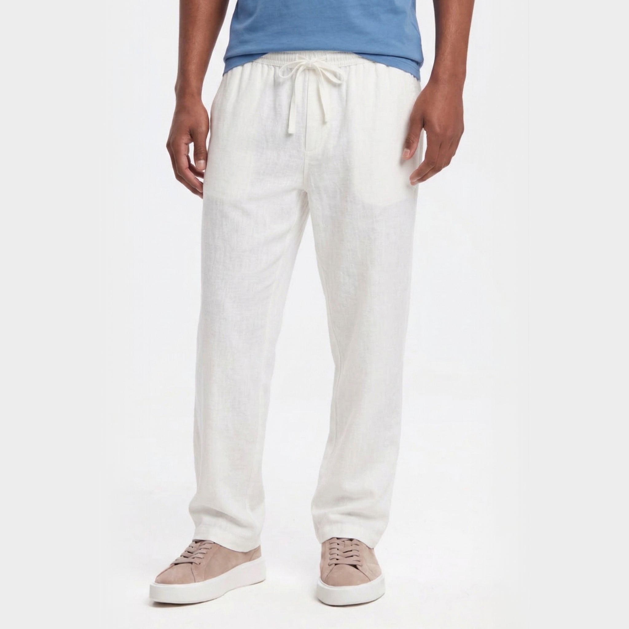 Men's Linen Trousers Drawstring Straight Fit
