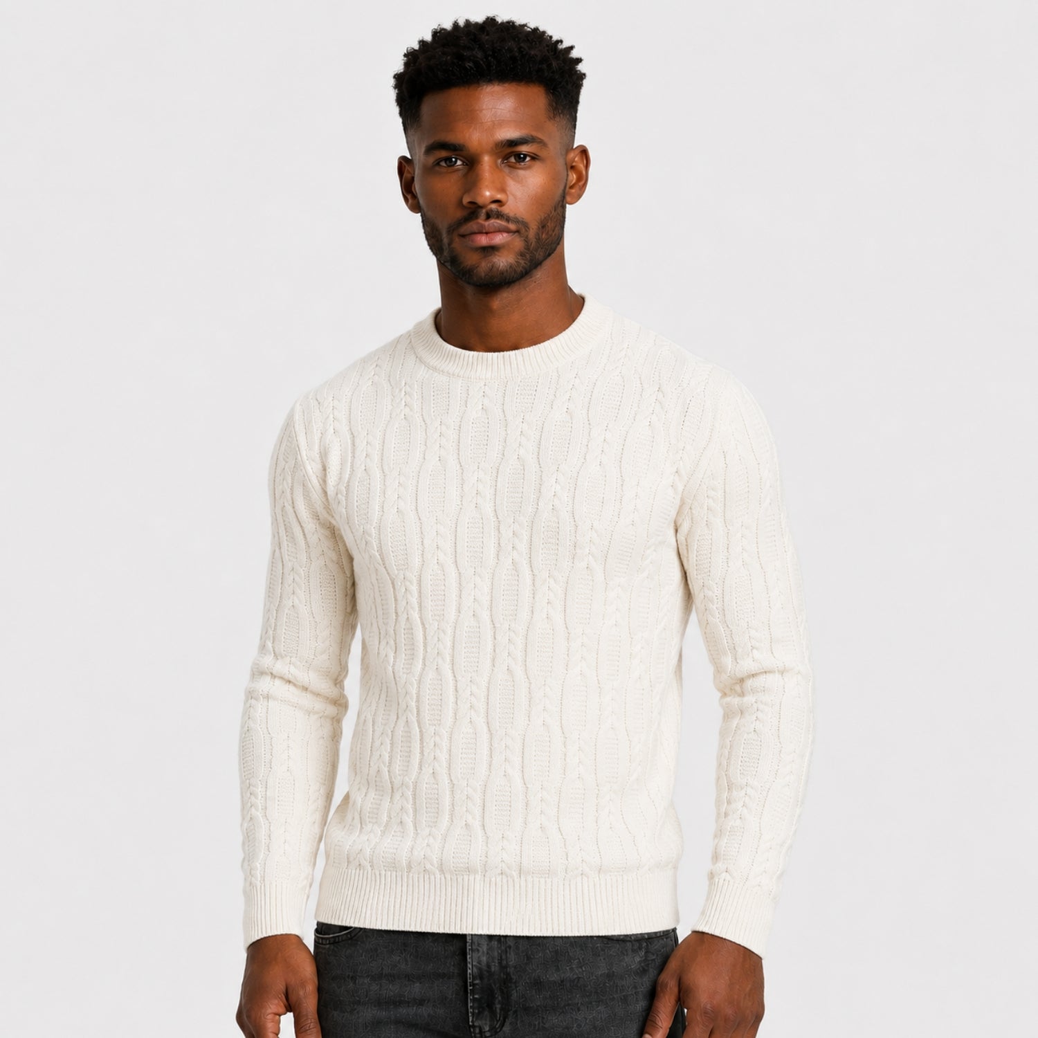 Men's Jumper Crew Neck Cable Knit Regular Fit