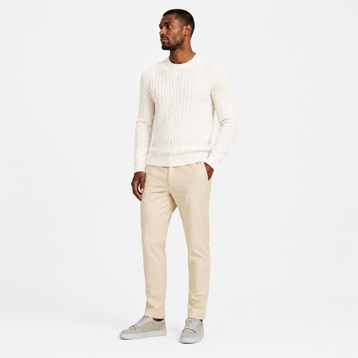 Men's Jumper Crew Neck Cable Knit Regular Fit
