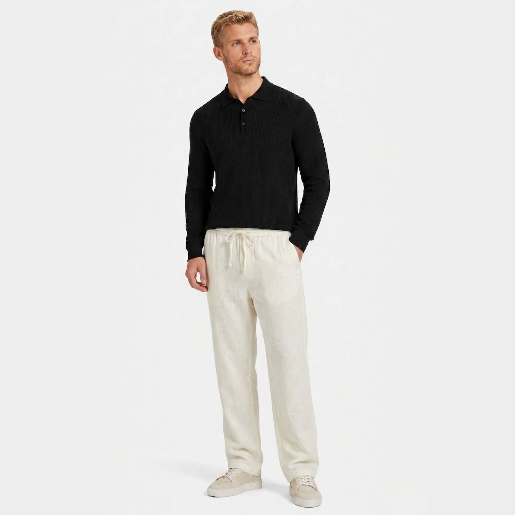 Men's Linen Trousers Drawstring Straight Fit
