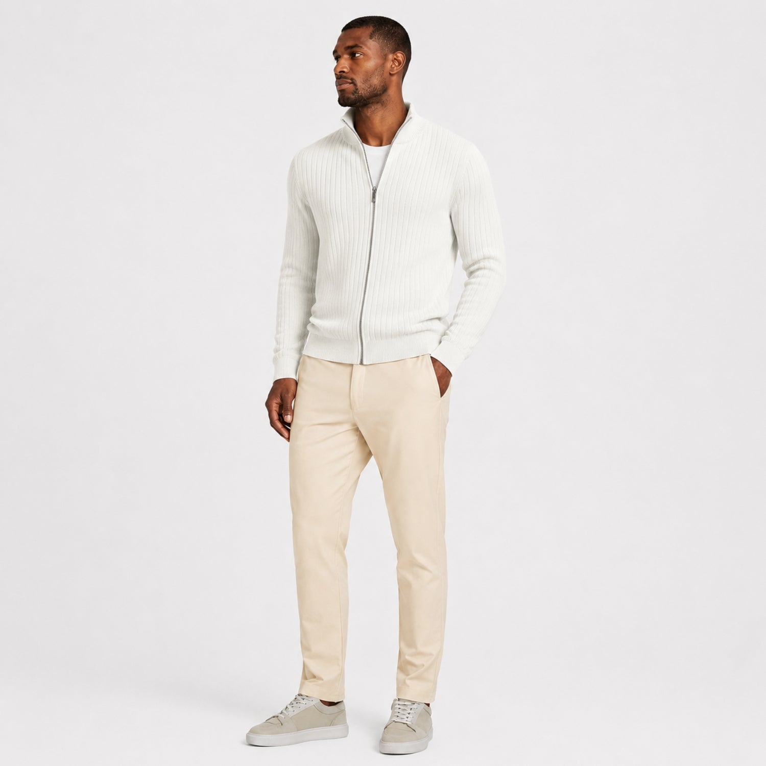 Men's Cardigan Full-Zip Funnel Neck Ribbed Regular Fit