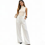 Women's Linen Trousers Drawstring Elasticated Waistband Wide-Leg Fit