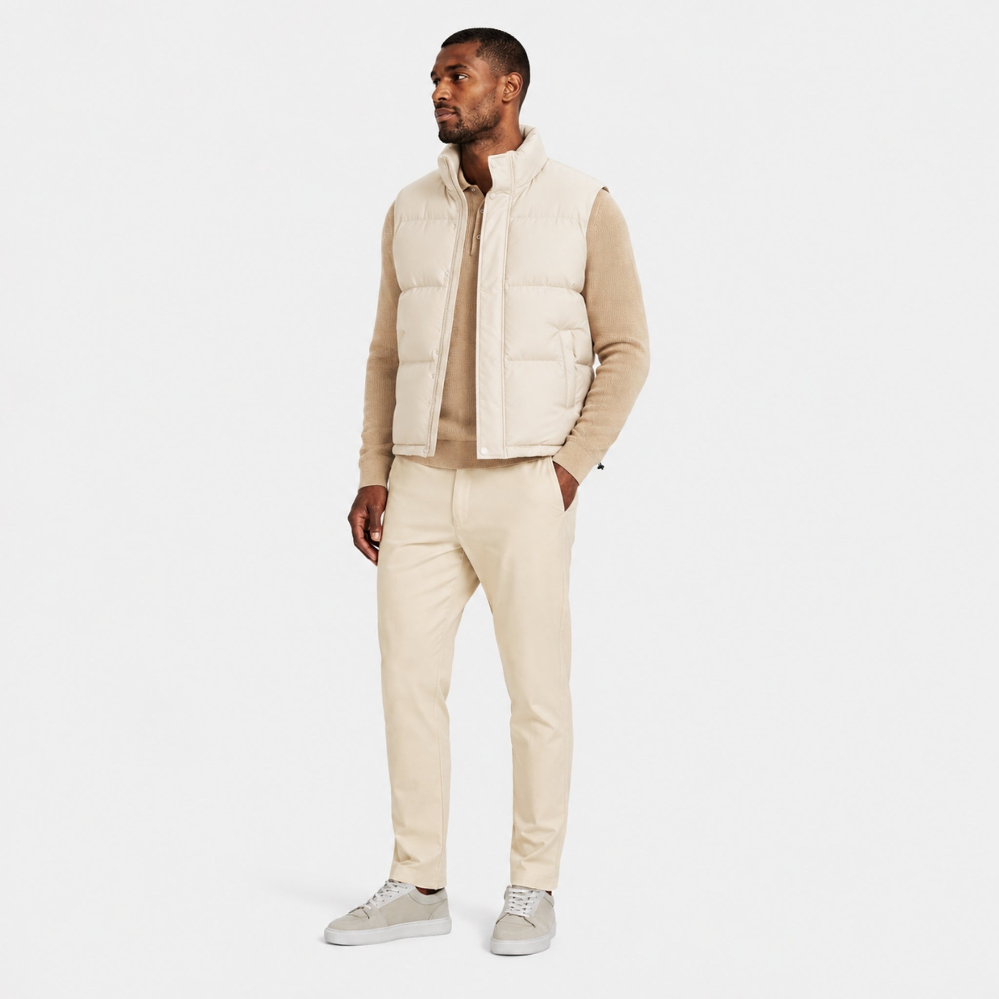 Men's Puffer Gilet Funnel Neck Snap Button Zip-Up Regular Fit