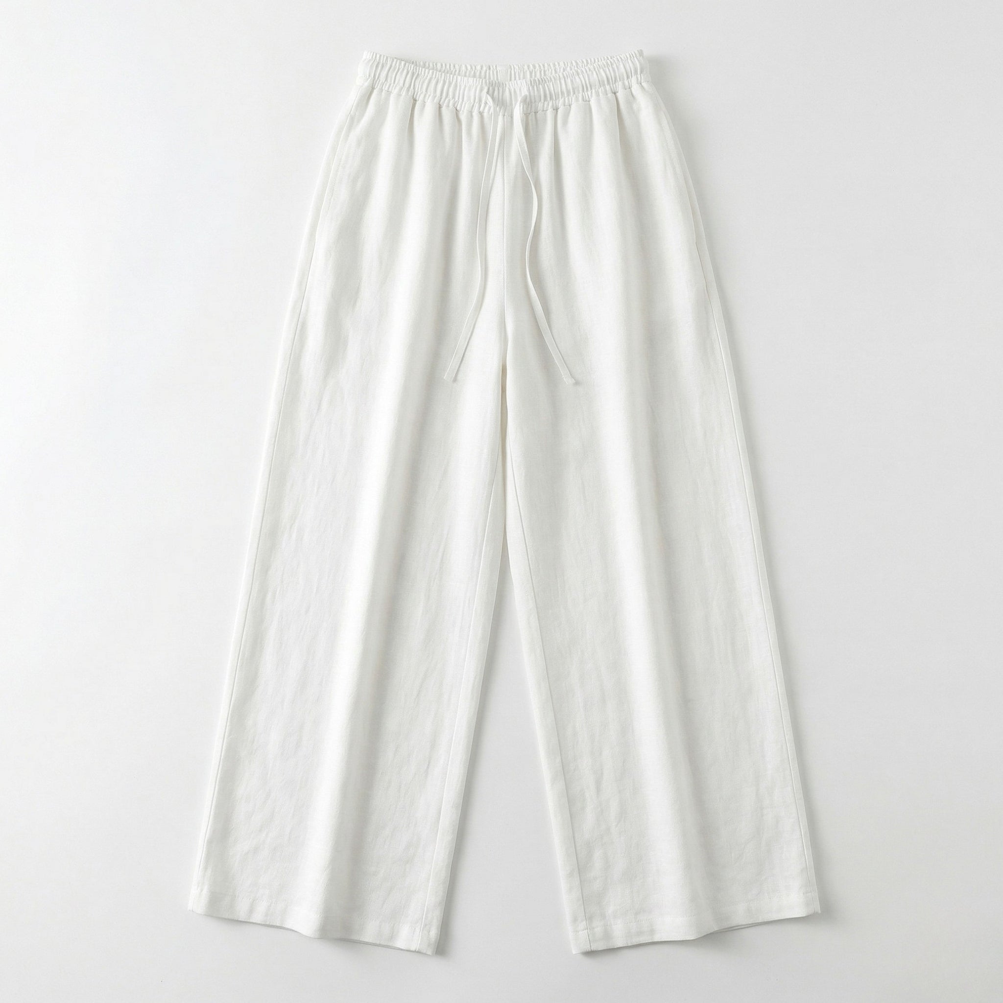 Women's Linen Trousers Drawstring Elasticated Waistband Wide-Leg Fit