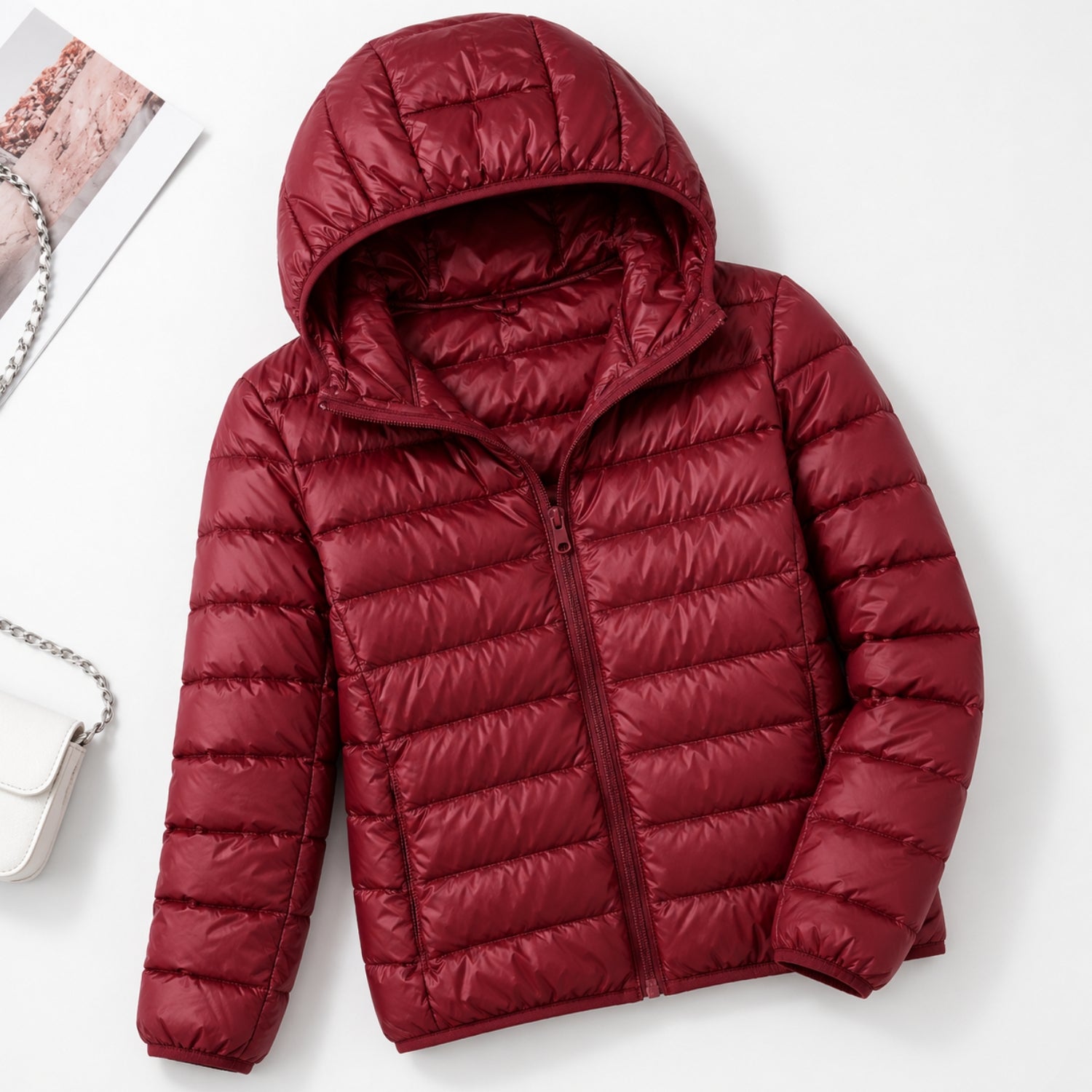 Women's Lightweight Padded Jacket Hooded Zip-Up Regular Fit