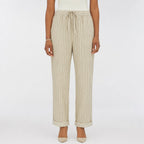 Apricot striped drawstring cropped trousers front