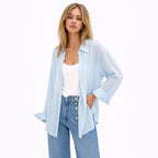 Women's Lightweight Button-Up Shirt Long Sleeve Relaxed Oversized Fit