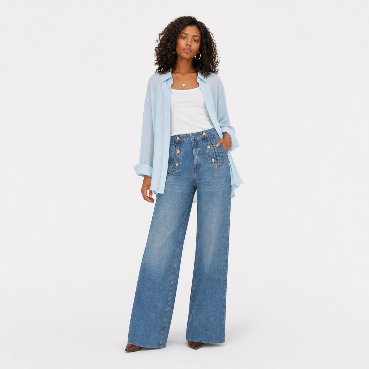 Women's Lightweight Button-Up Shirt Long Sleeve Relaxed Oversized Fit