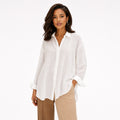 Women's Lightweight Button-Up Shirt Long Sleeve Relaxed Oversized Fit