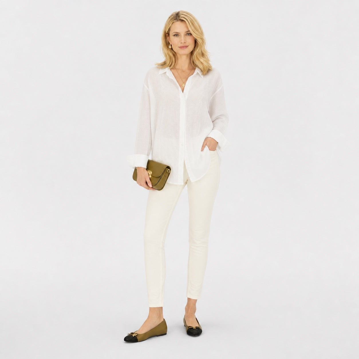 Women's Lightweight Button-Up Shirt Long Sleeve Relaxed Oversized Fit