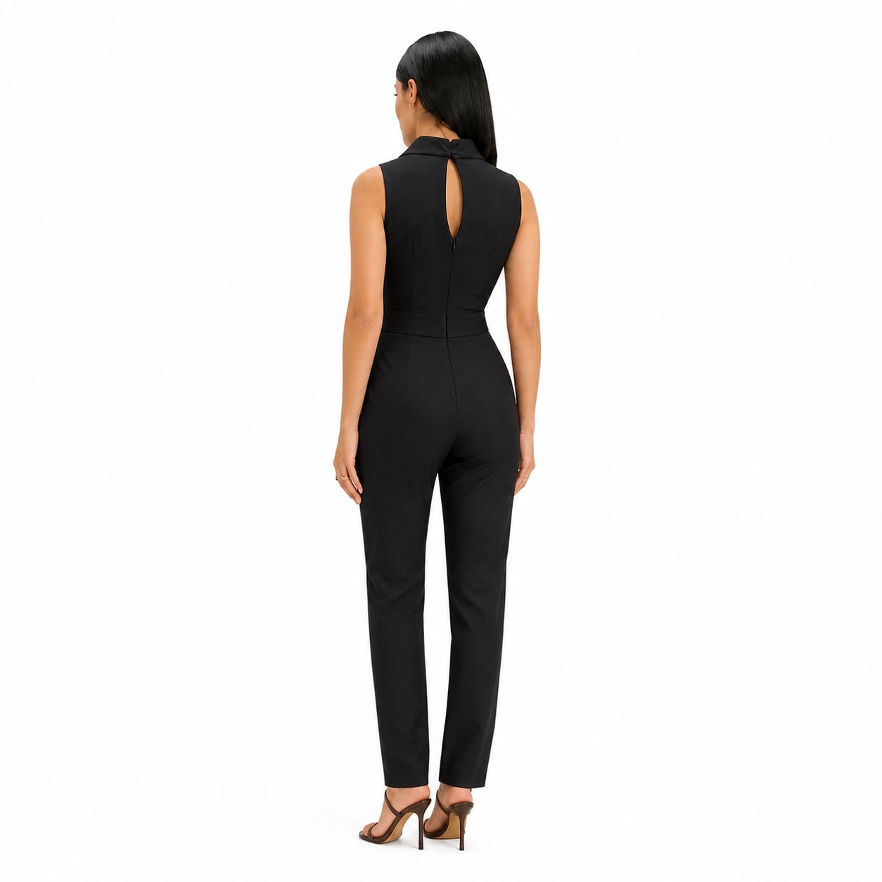 Women's Wrap-Neck Belted Jumpsuit Sleeveless Fit