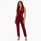 Women's Wrap-Neck Belted Jumpsuit Sleeveless Fit