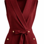 Women's Wrap-Neck Belted Jumpsuit Sleeveless Fit