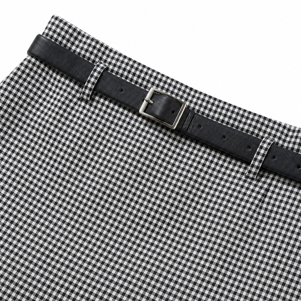 Women's Gingham Belted Mini Skirt Micro-Check
