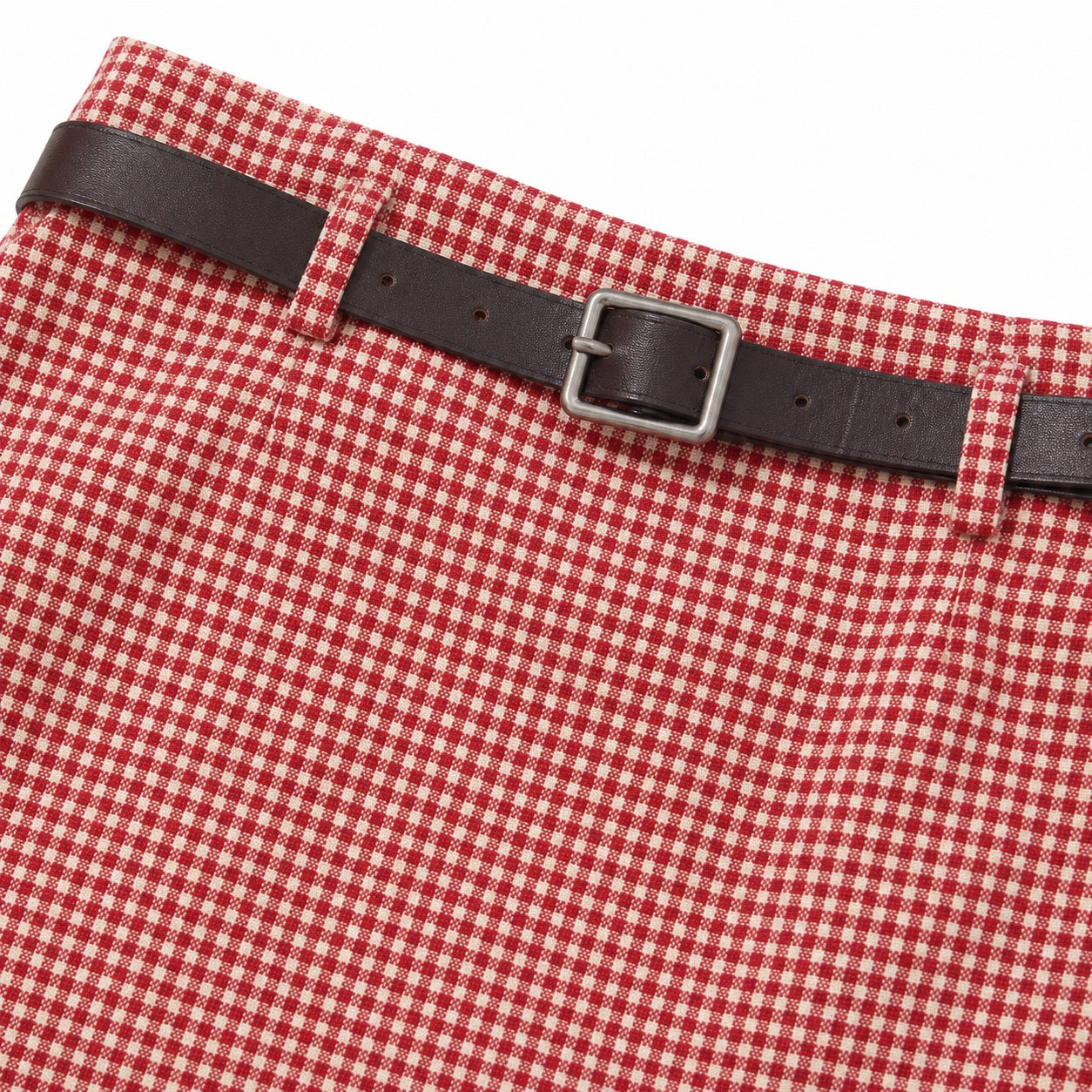 Women's Gingham Belted Mini Skirt Micro-Check