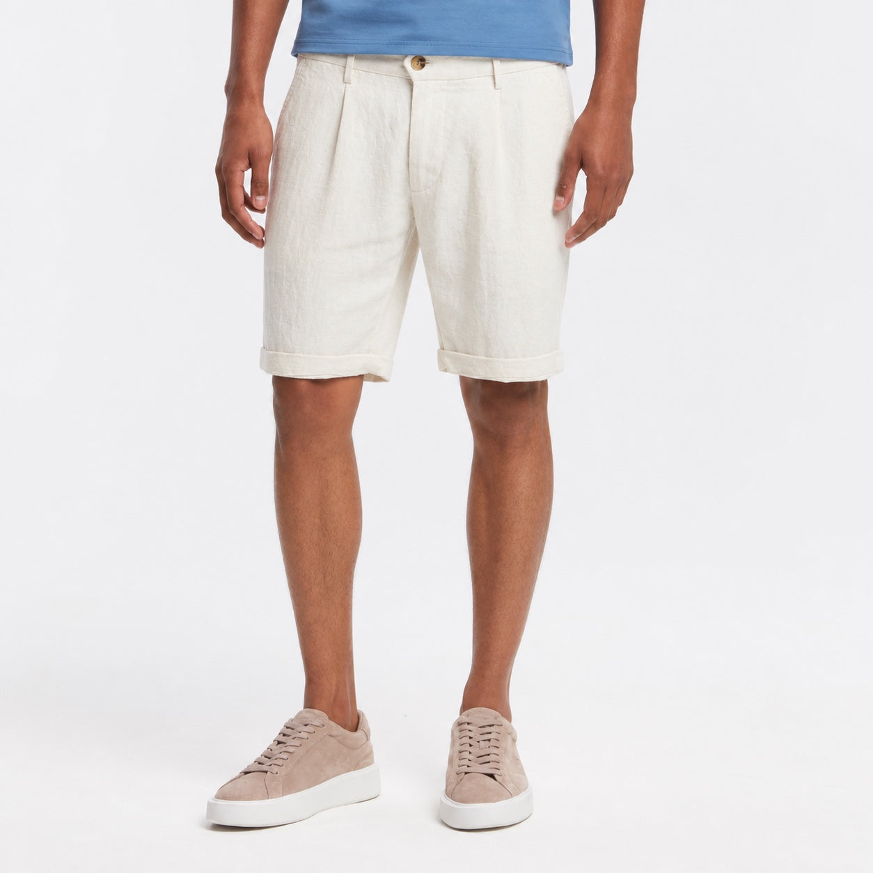 Men's Pleated Linen-Look Short Relaxed Fit