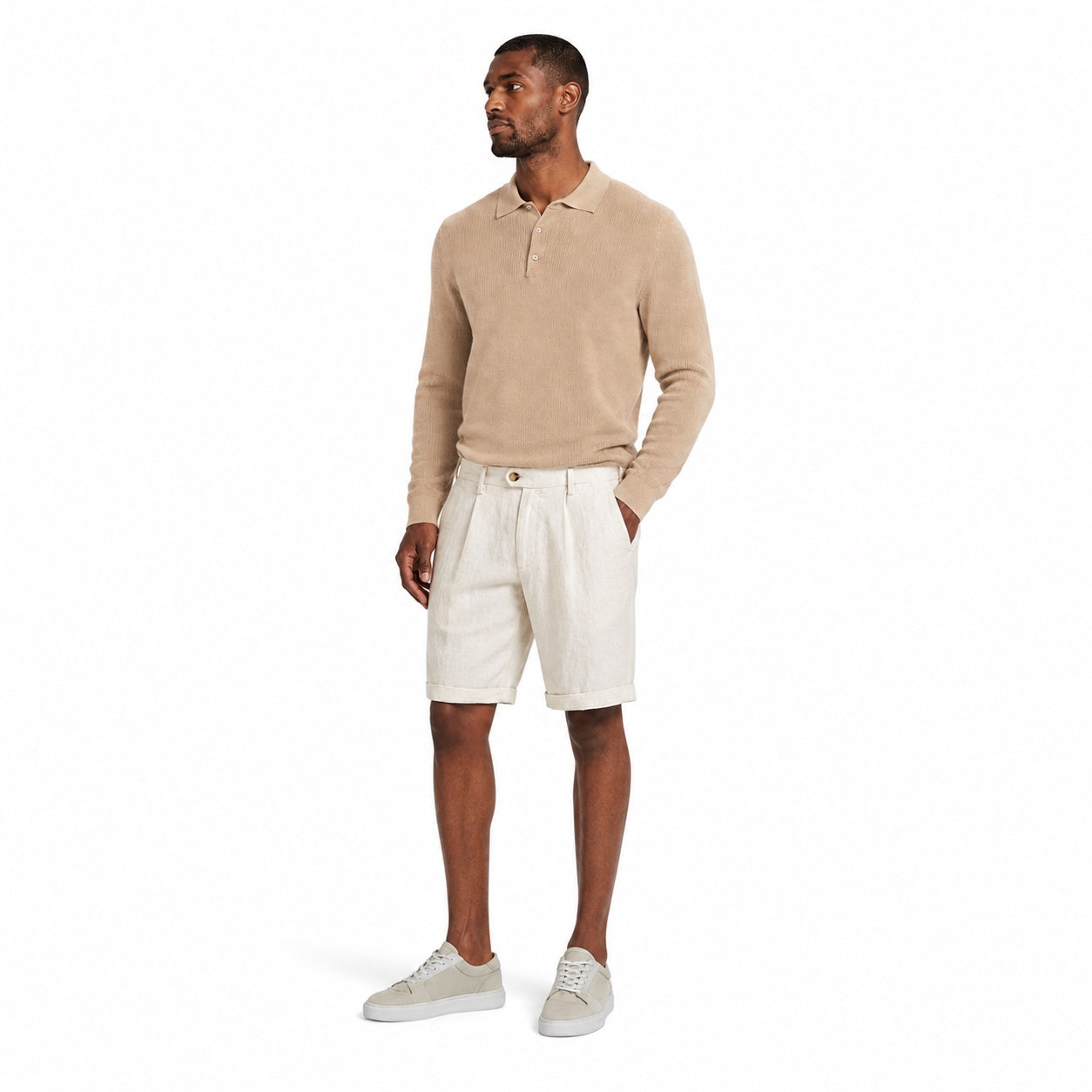 Men's Pleated Linen-Look Short Relaxed Fit