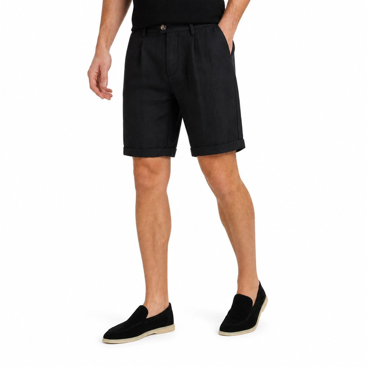 Men's Pleated Linen-Look Short Relaxed Fit