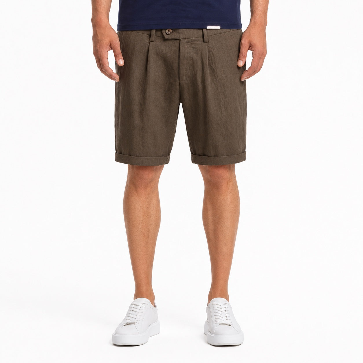 Men's Pleated Linen-Look Short Relaxed Fit
