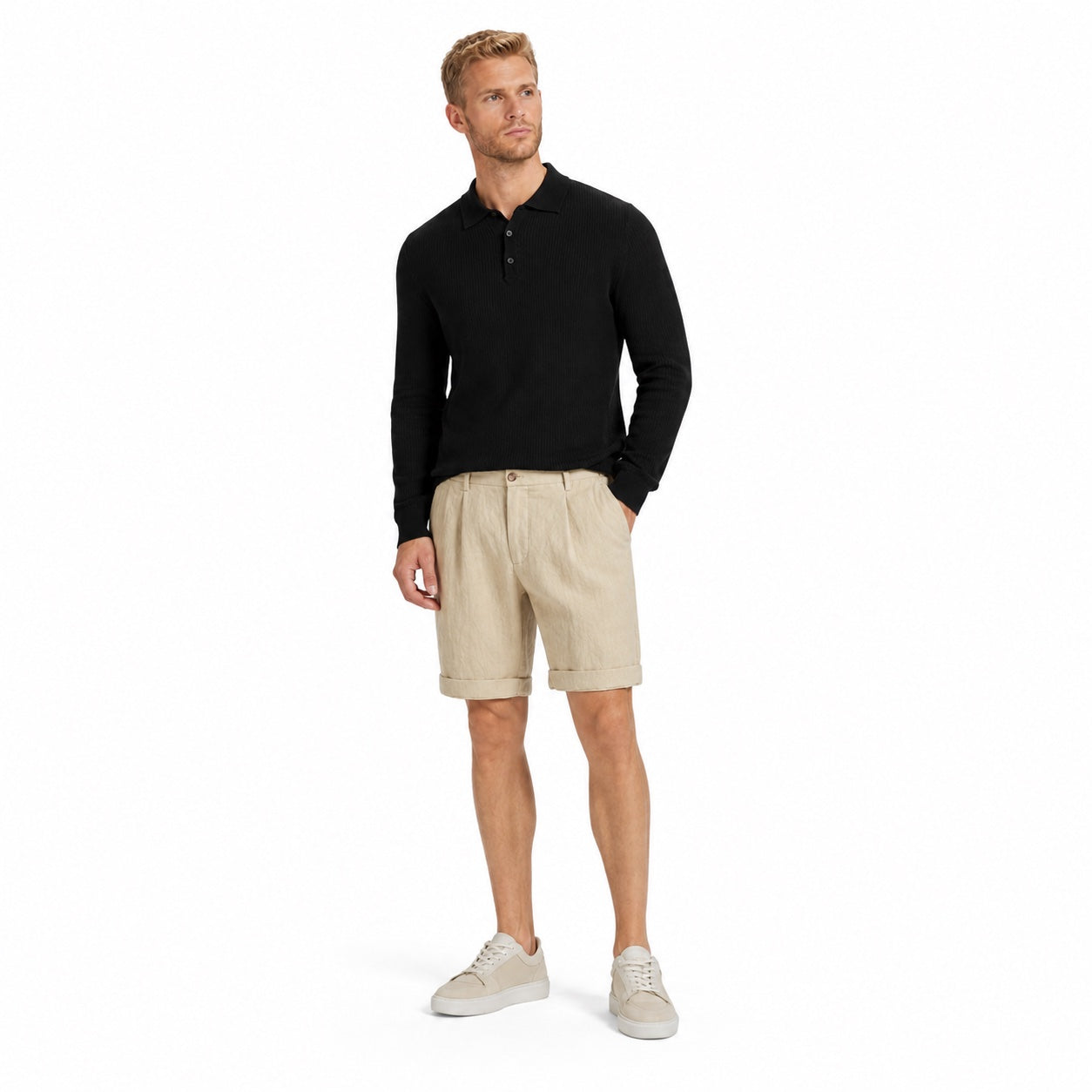 Men's Pleated Linen-Look Short Relaxed Fit