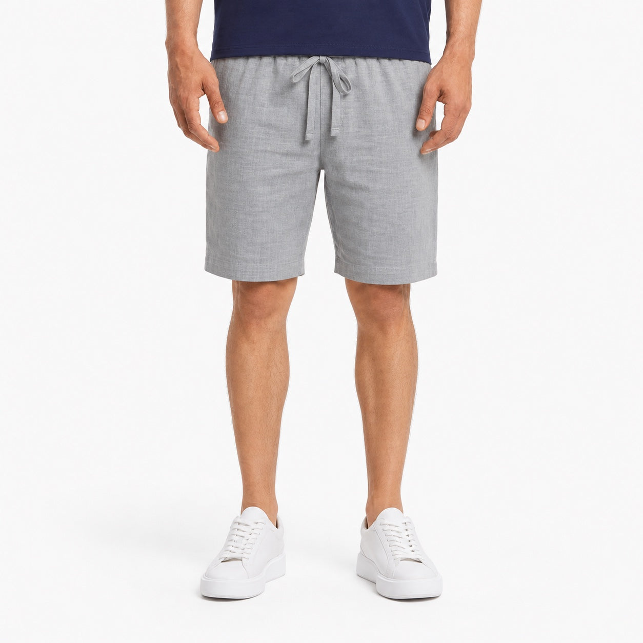 Men's Drawstring Linen-Look Shorts Elastic Waist Relaxed Fit
