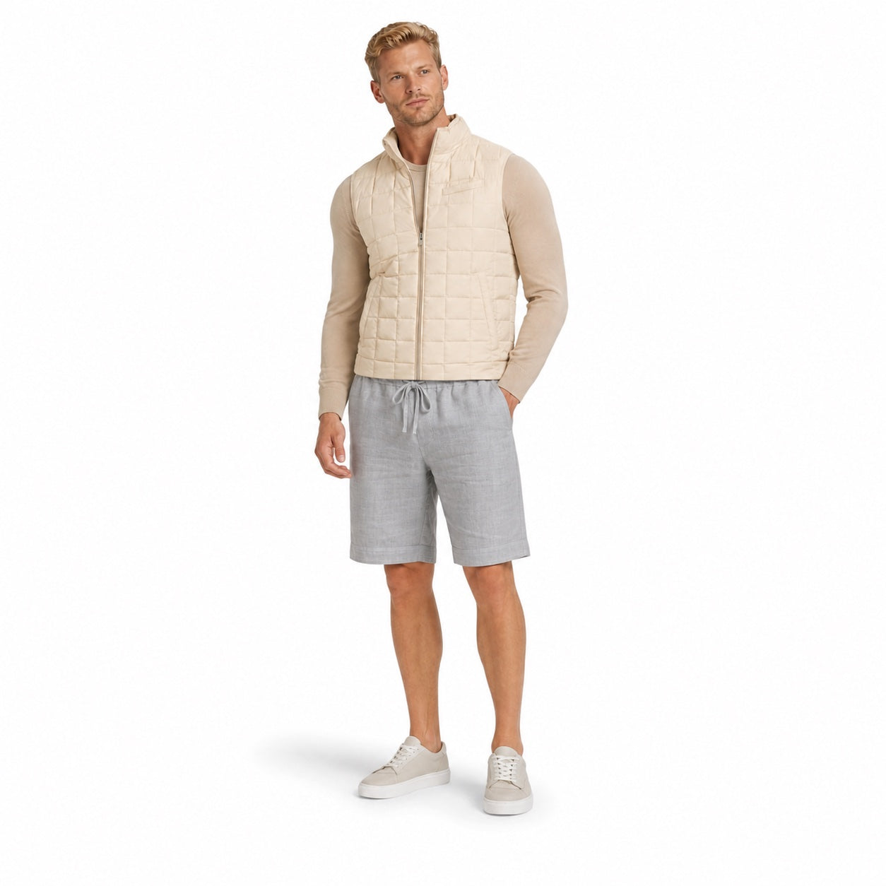 Men's Drawstring Linen-Look Shorts Elastic Waist Relaxed Fit