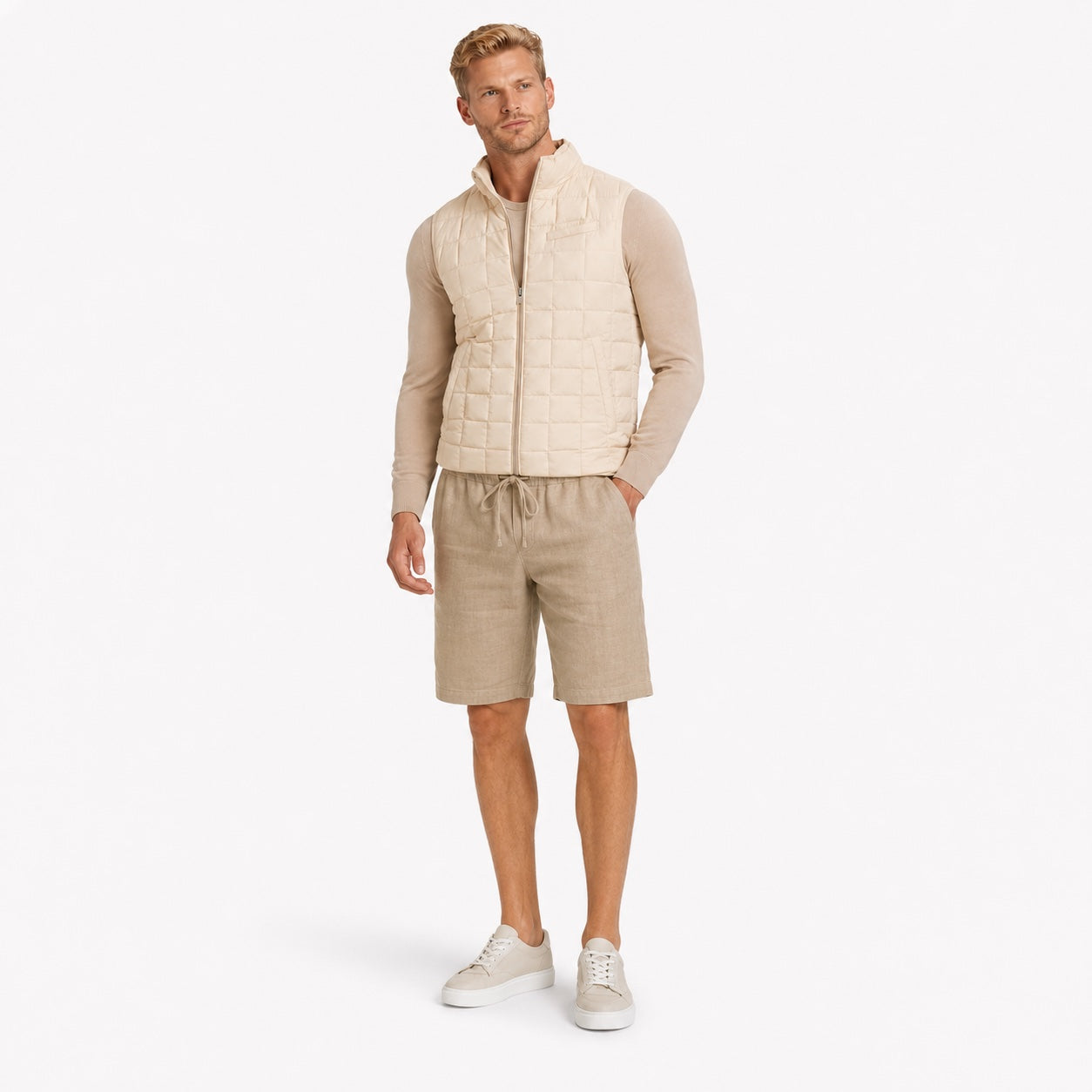 Men's Drawstring Linen-Look Shorts Elastic Waist Relaxed Fit