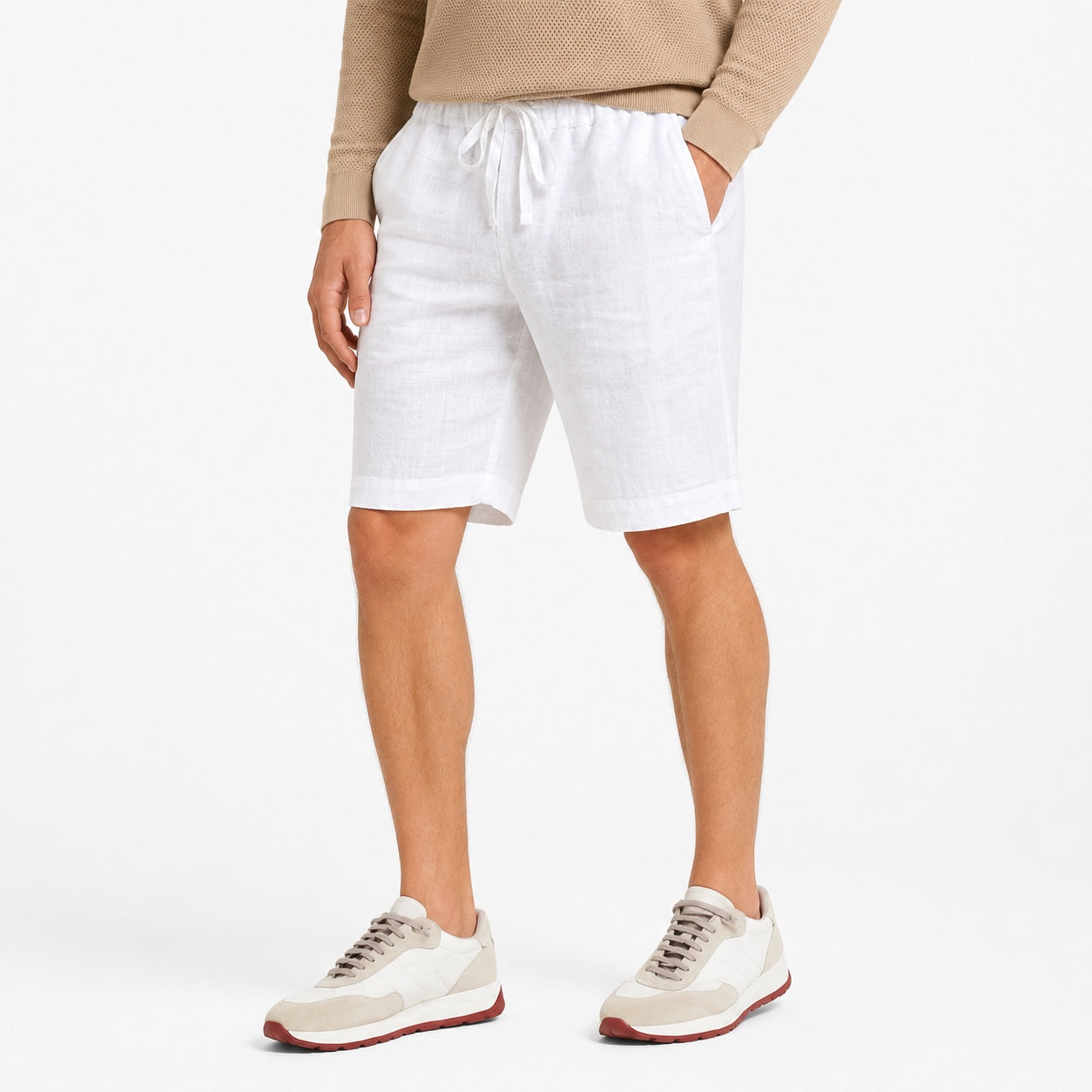 Men's Drawstring Linen-Look Shorts Elastic Waist Relaxed Fit