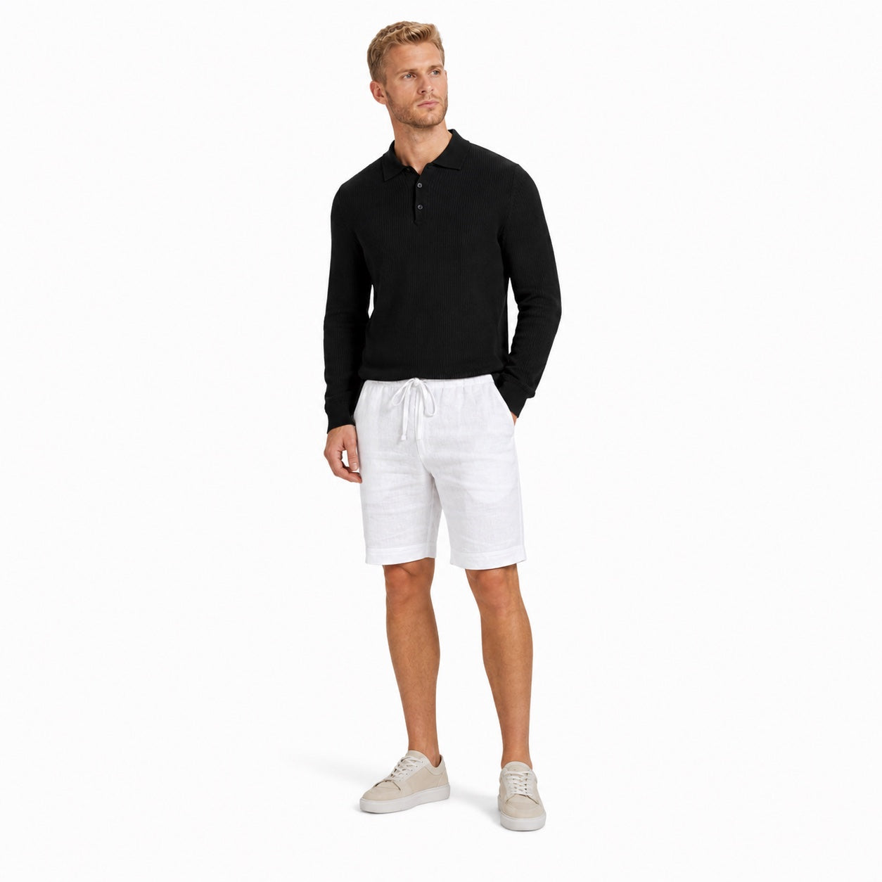 Men's Drawstring Linen-Look Shorts Elastic Waist Relaxed Fit
