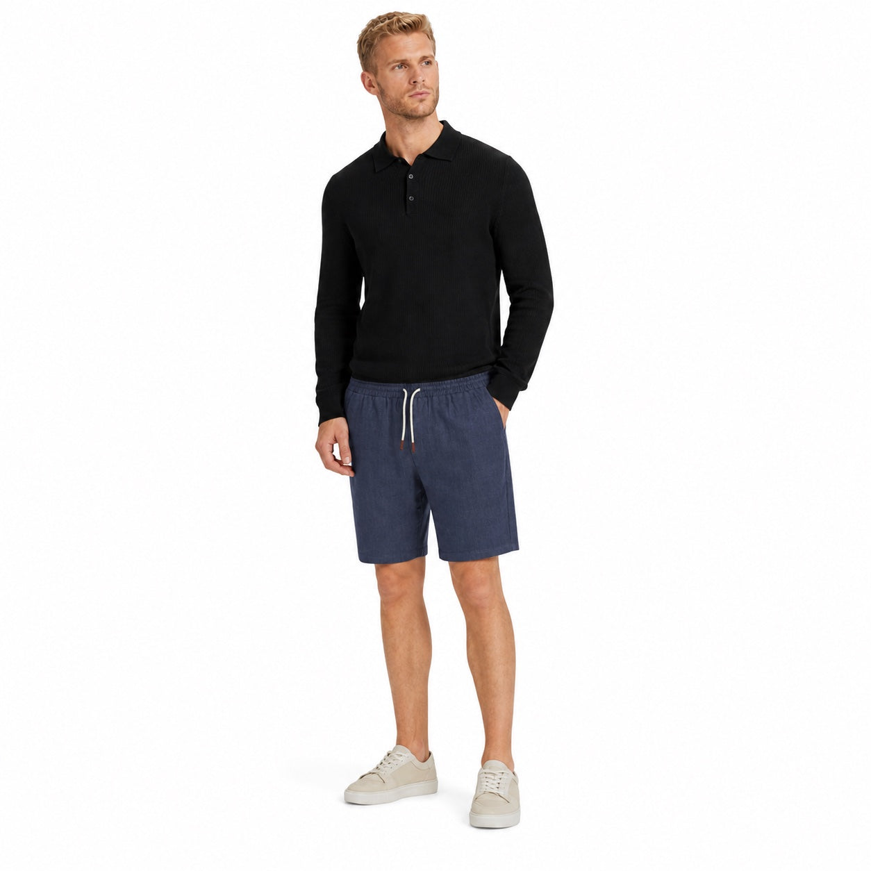 Men's Drawstring Linen-Look Shorts Elastic Waist