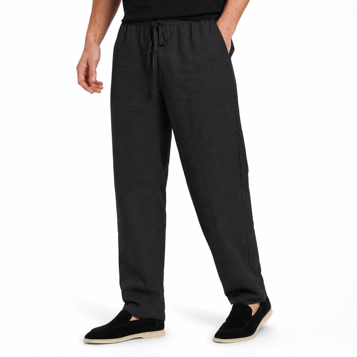 Men's Linen-Look Drawstring Trousers Elasticated Waist Relaxed Fit