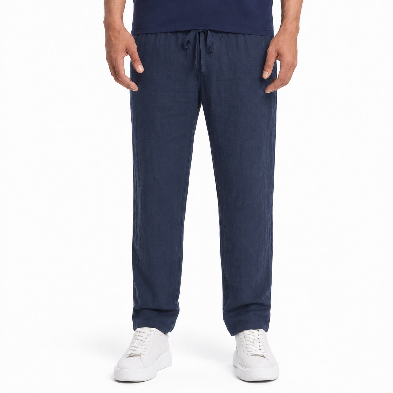 Men's Linen-Look Drawstring Trousers Elasticated Waist Relaxed Fit