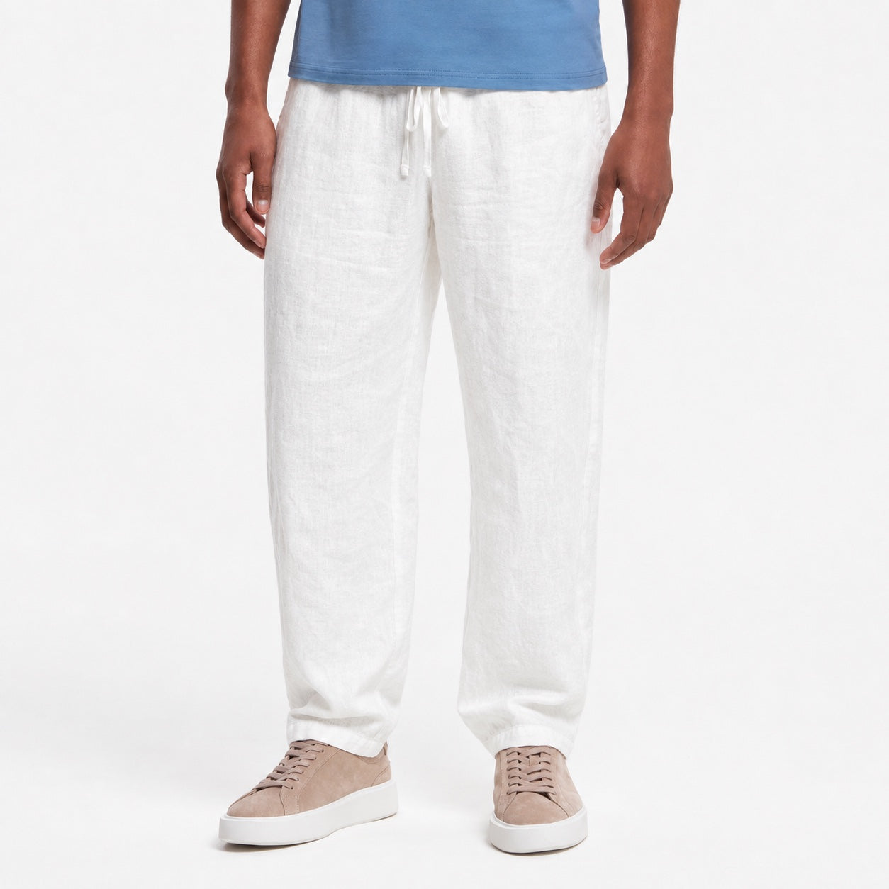 Men's Linen-Look Drawstring Trousers Elasticated Waist Relaxed Fit