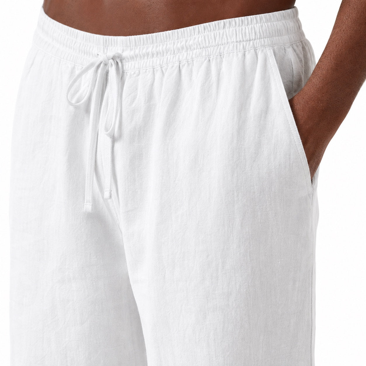 Men's Linen-Look Drawstring Trousers Elasticated Waist Relaxed Fit