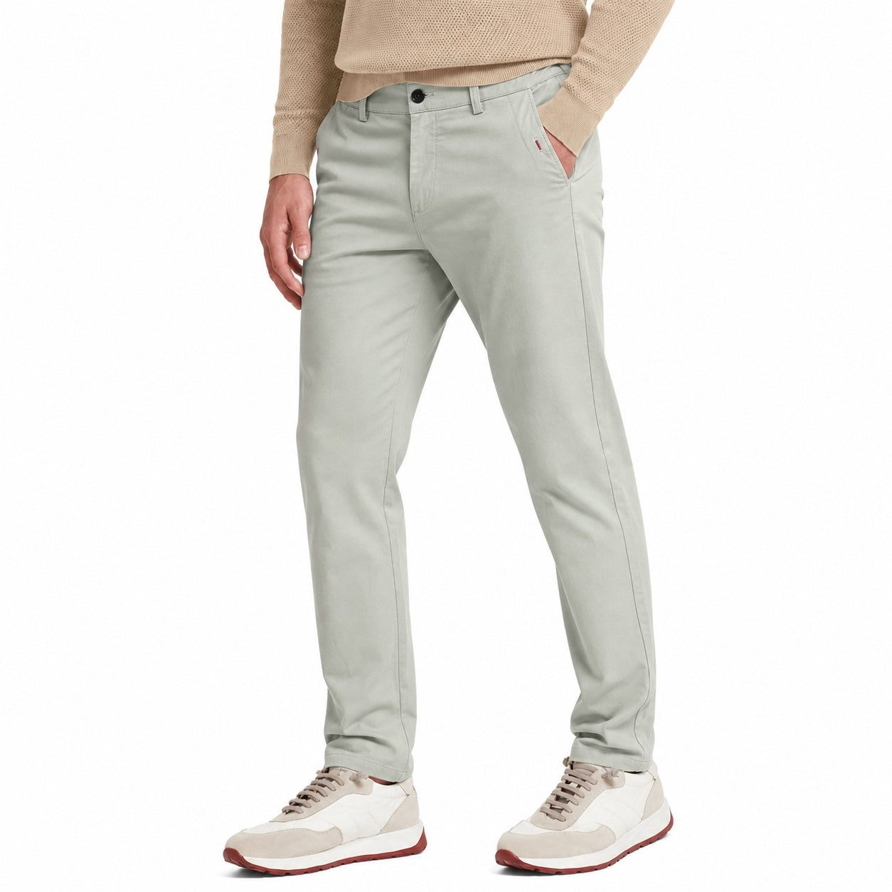 Men's Tapered Chino Trousers Slant Pockets Regular Fit