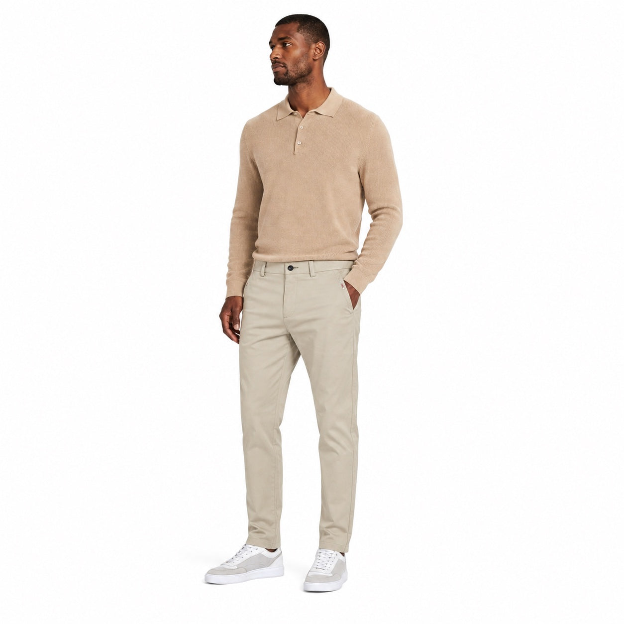 Men's Tapered Chino Trousers Slant Pockets Regular Fit